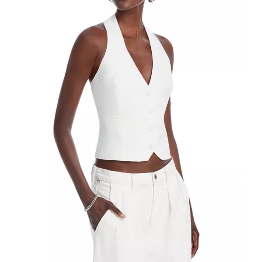 AQUA Women's Halter Vest Top Cropped Fitted White Sleeveless XL‎